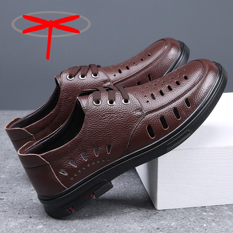 

Men s sandals 46 large size 47 dad shoes hole shoes middle-aged and elderly leather new small size 36 punched sandals 37