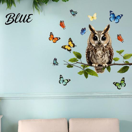 Nature Inspired Balcony Glass Decor Owl Butterfly Wall Sticker Forest Animal Illustration Decorative Decals Window Cling Waterproof Removable