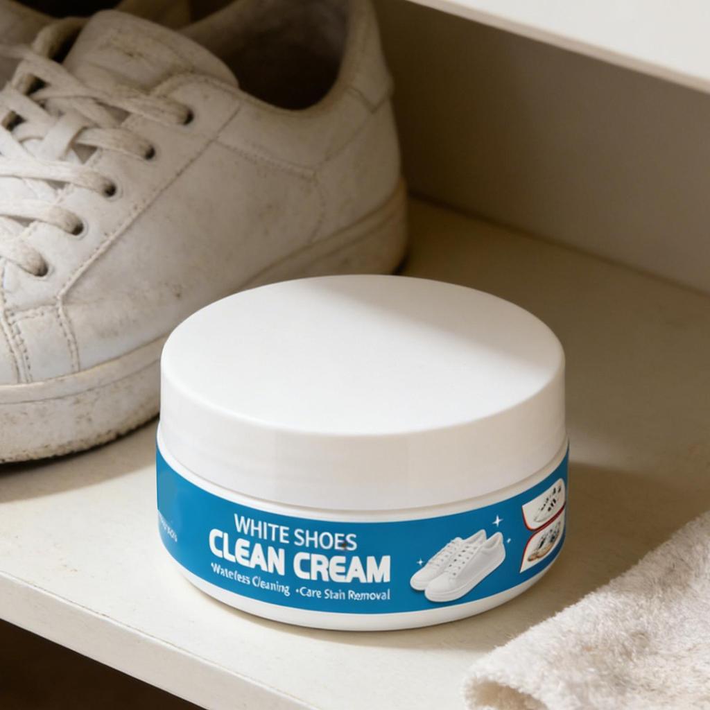 160g Weiße Schuhreiniger-Creme Mit Schwamm Fleckenentferner Reinigungsbehandlung Kein Spülen erforderlich Für Leinwand Gummi Leinwandsohle Flecken