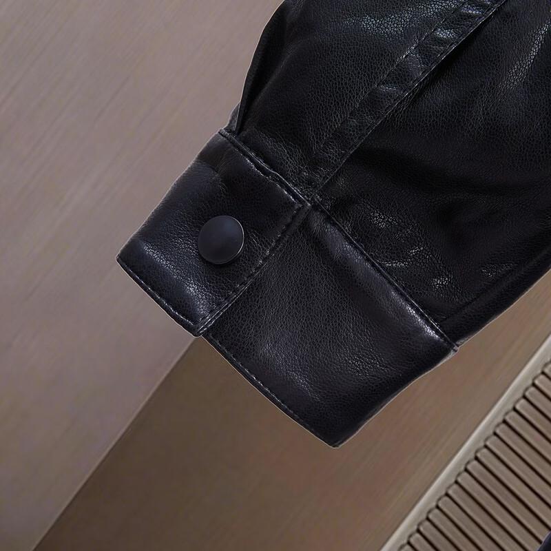 Women's Fashion Round Neck Short Faux Leather Jacket