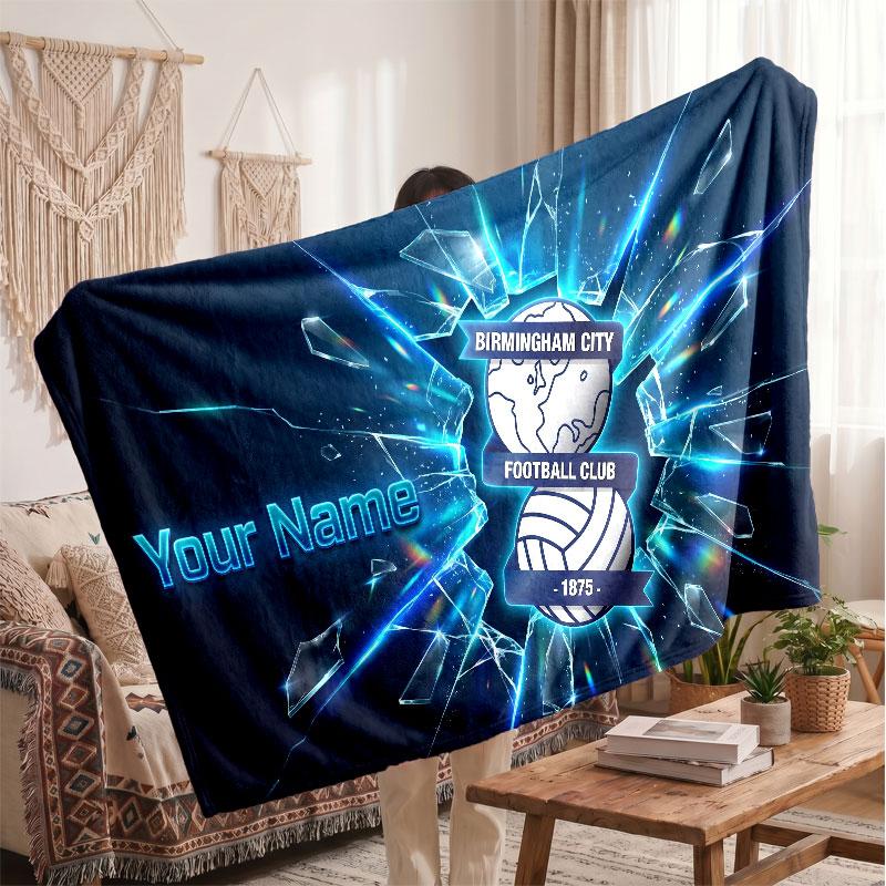 BIRMINGHAM CITY Personalized Fleece Blanket With Football Logo, Custom Name Text Soft Warm Home Throw Blanket