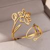 12 Birth Months Flower Stainless Steel Rings for Women Vintage Gold Plated Adjustable Finger Ring Wedding Jewelry Birthday Gift