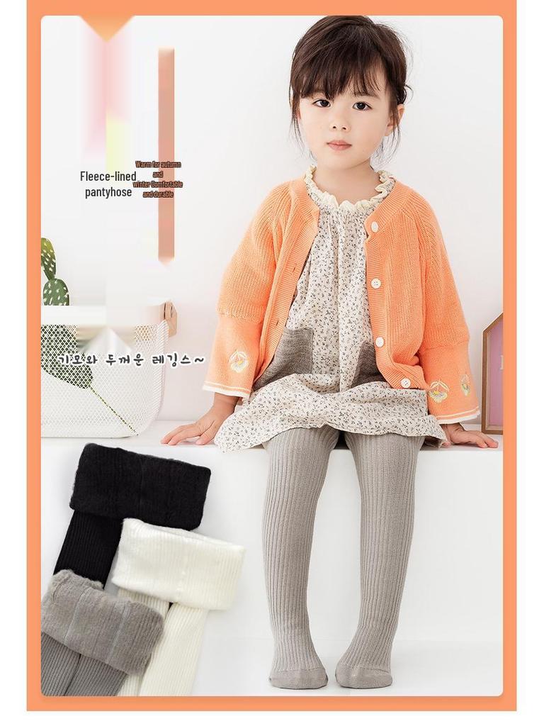 Warm Cotton Fleece-Lined Infant Bodysuit & Tights for Girls - Medium Thick Outerwear for Autumn/Winter