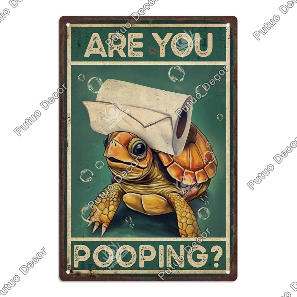 Putuo Decor Restroom Retro Tin Sign Vintage Bathroom Plaque Metal Plates Wall Art Posters Decoration for Toilet Iron Paintings