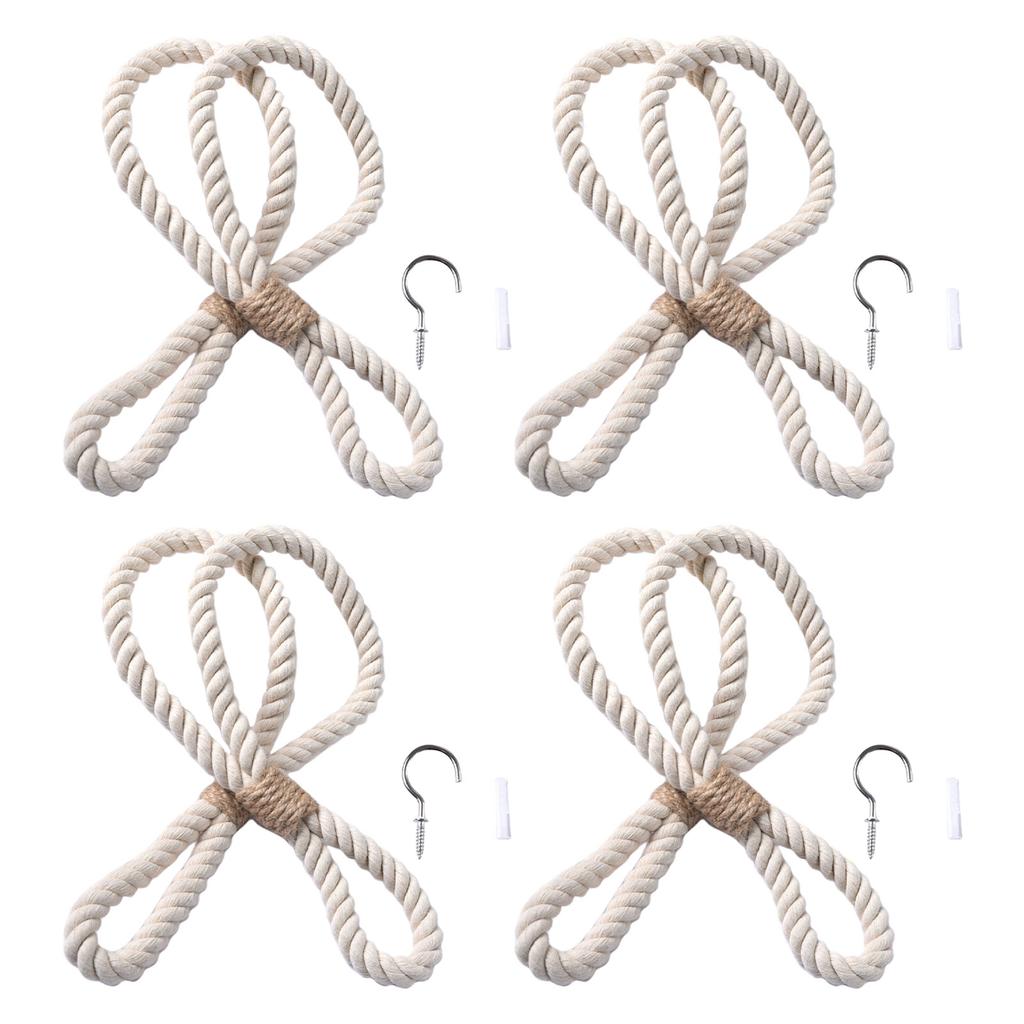 Set aus 4 handgewebten Vorhangraffhaltern aus Baumwollseil mit einfachen modernen Vorhangbindern zur Verwendung im Wohn- oder Schlafzimmer