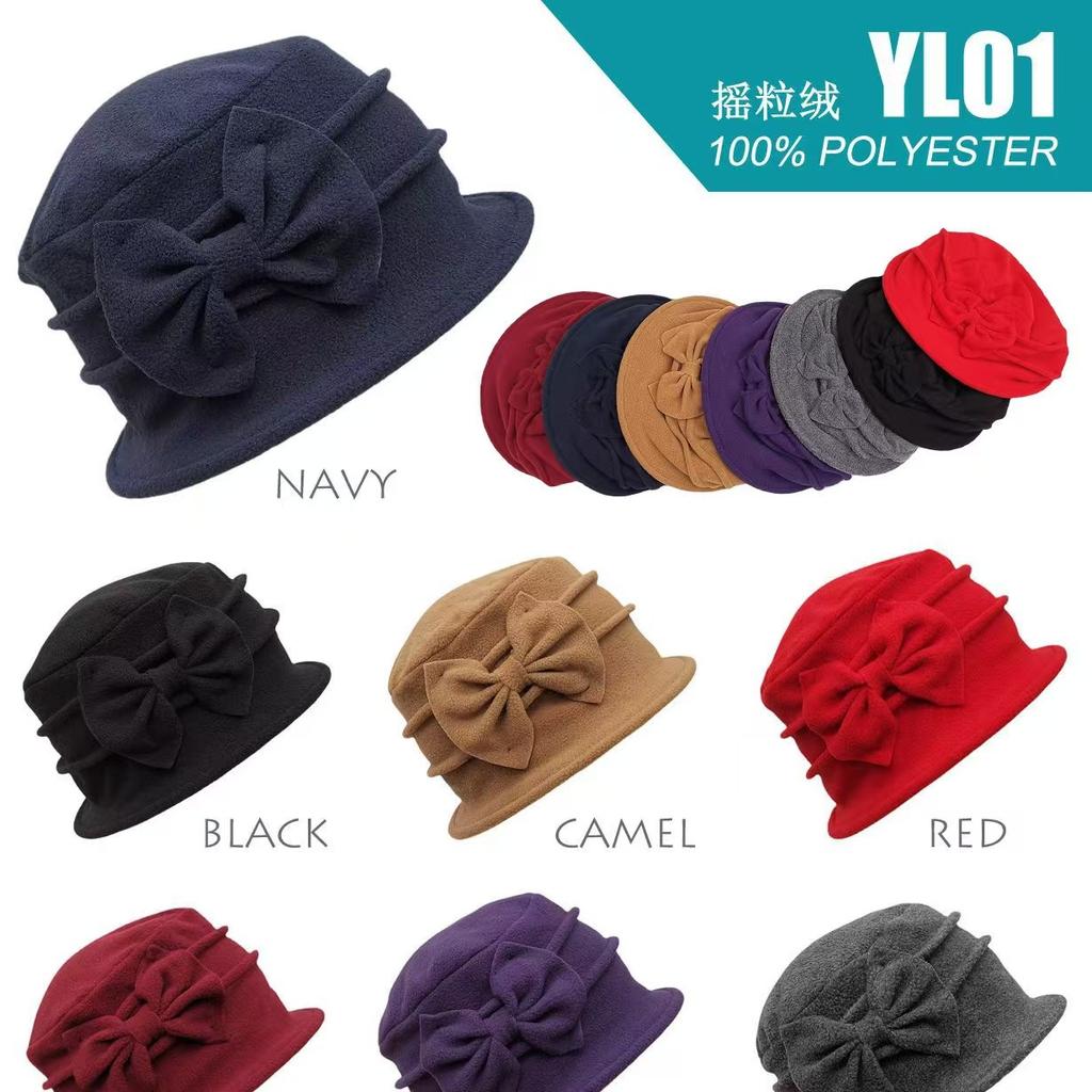 Womens Bell Beret Hat French elegant Vintage Floral Fleece Cloche Hat Classic Winter 1920s Bucket Hat