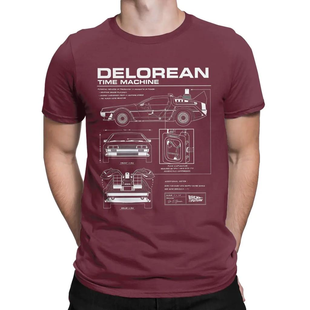 Men Back To The Future Delorean Schematic T Shirts Motorcycle Pure Cotton Clothing Casual Short Sleeve Tee Shirt Gift T-Shirt
