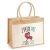 Beach Bag - PLANETEE - Jute with I Can't Pocket - Printed Cotton In France - 43x33 Cm - Shoulder Straps