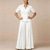 ZANZEA Blusa a Maniche Corte da Donna e Pantaloni a Gamba Larga Set Casual Due Pezzi