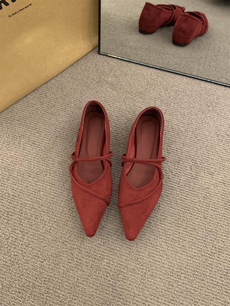 Inner Heightening Retro Suede Pointed Mary Jane Single Shoes Women's Shoes 2025 New Spring Commuter French Evening Shoes