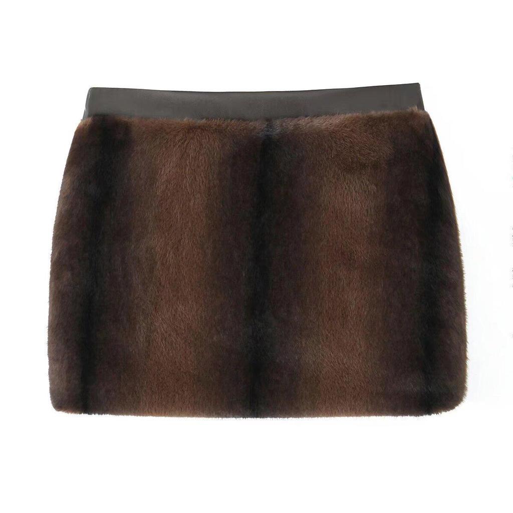 2025 Spring Women's Versatile Faux Fur Pocket Short Skirt