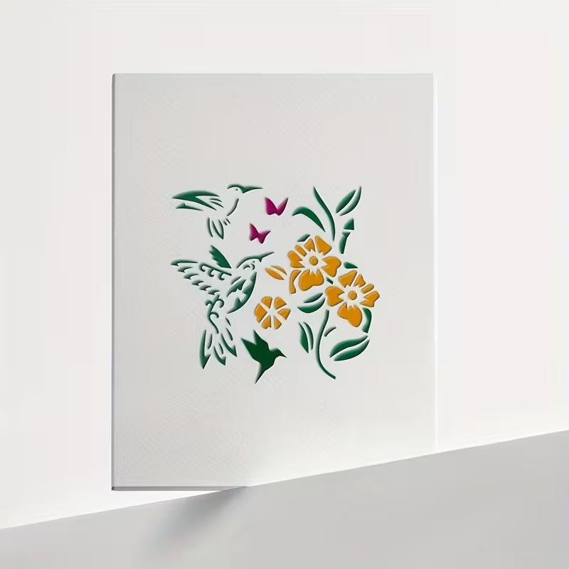 9-Piece Hummingbird Floral Hollow-Out Painting Stencil Set, Bird and Plant DIY Spray Painting Stencil Wall/Canvas/Wood Art Graffiti Decoration Stencil