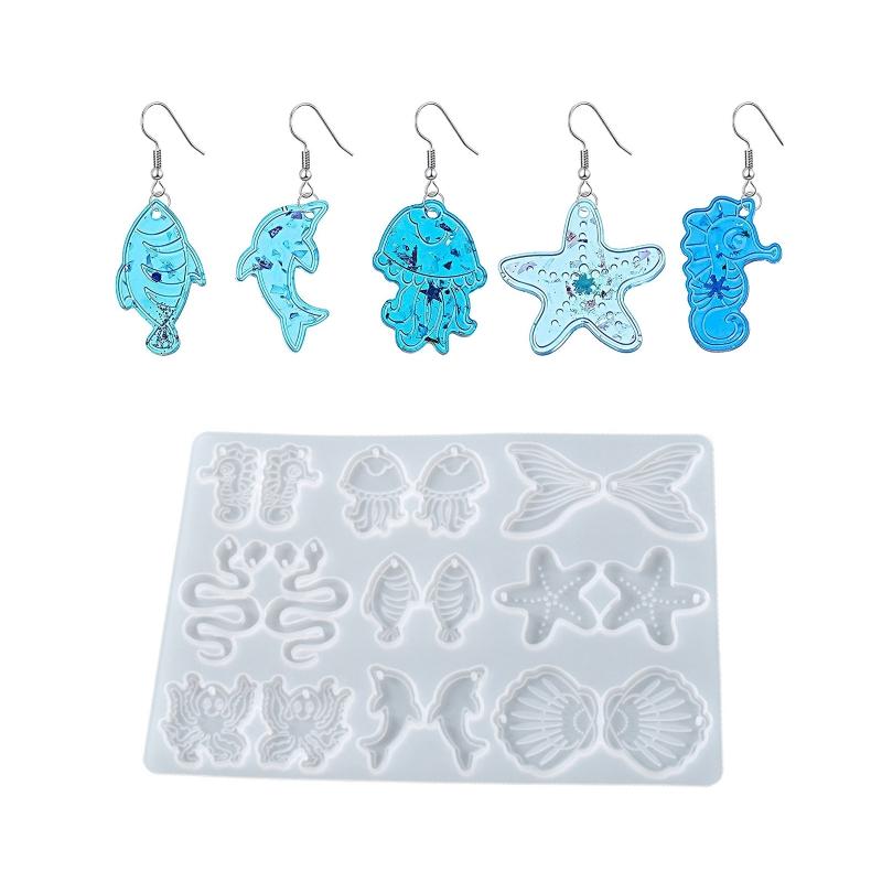 Ocean Series Earring Molds Resin Jewelry Molds,Earring Silicone Mold for w/ Hole for DIY Resin Jewelry,Pendant,for Key C