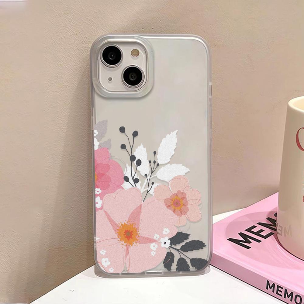 Flower Clear Phone Case For iPhone 15 16 Pro Max Case iPhone 13 11 12 14 Pro Max Plus 12 13 Mini Shockproof Silicone Soft Cover