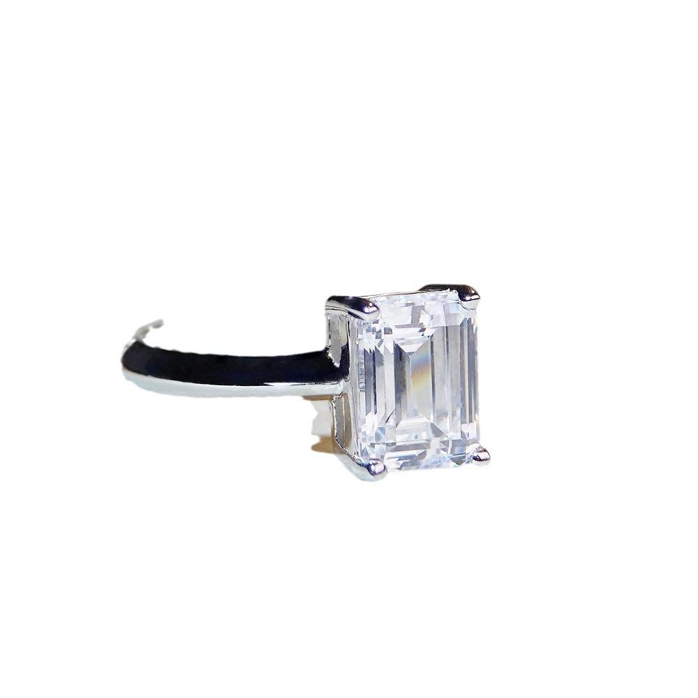 Emerald Cut Moissanite Ring, 2 Carat D Color, 925 Silver Four-Claw Setting.