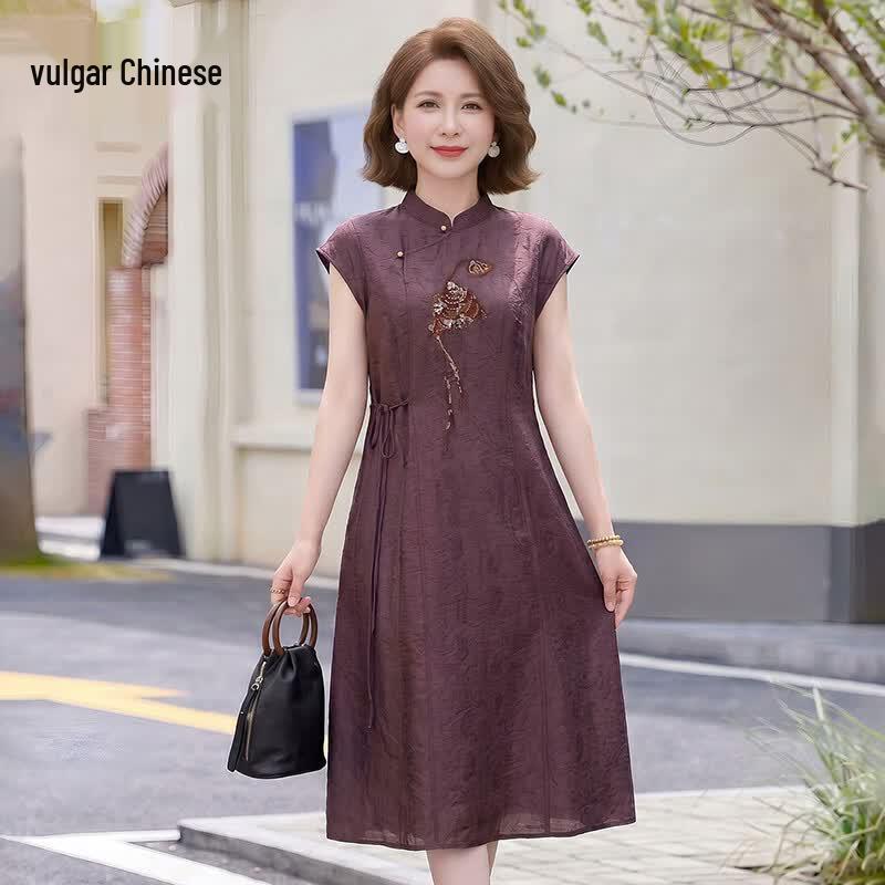 Elegant New Chinese Style Women s Mid-Length Summer Dress XL
