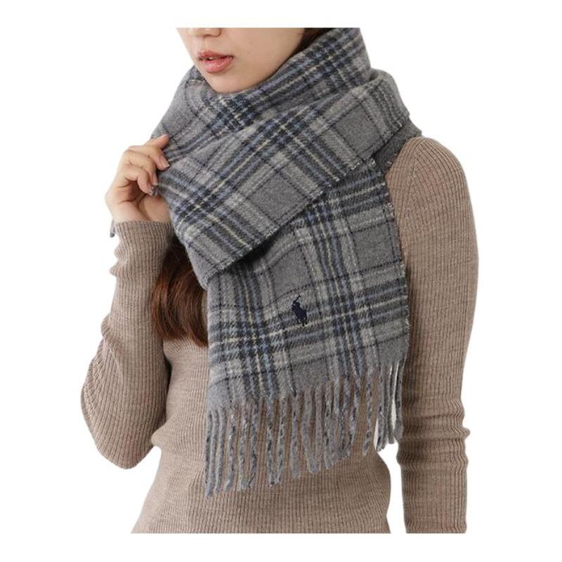 Polo Ralph Lauren Check Pattern Decoration Wool Nylon Wool Scarf Men's Gray Pc0945015