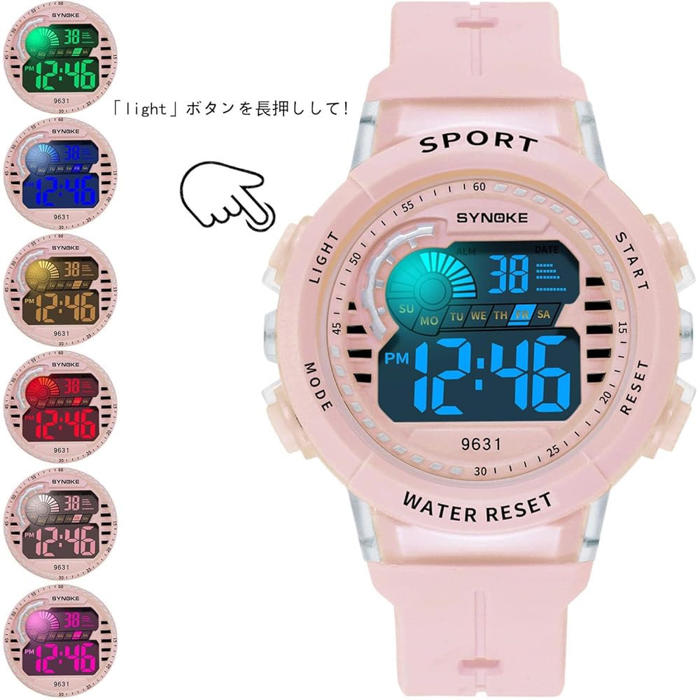 Digital Watch Unisex Electronic Timepiece PU Band Water Resistant Alarm Stopwatch Date Display EL Backlight 7 Colors Sports Watch