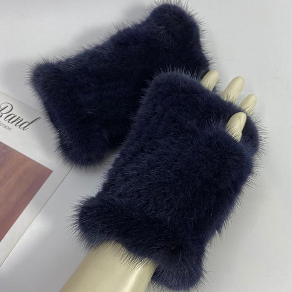 Real Mink Fur Fingerless Gloves for Women Girls Natural Fur Knitted Mittens Warm Soft Luxury Winter Gloves