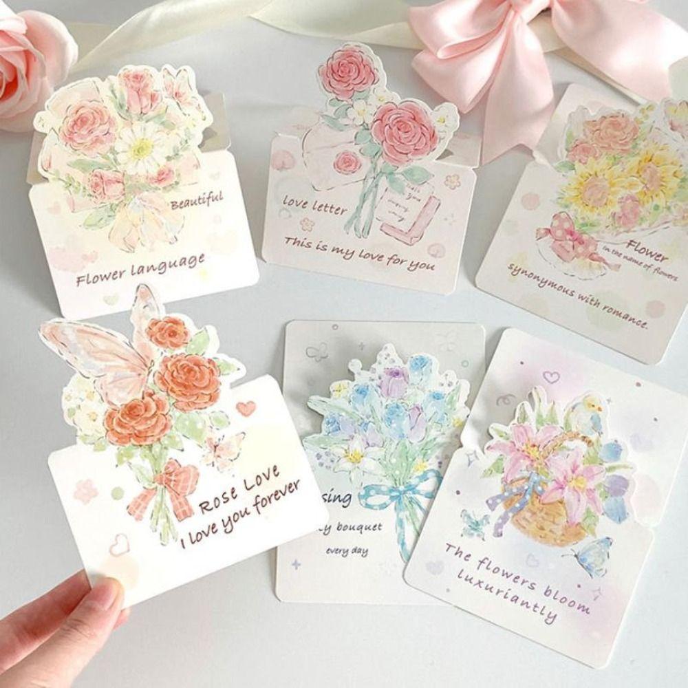 Cute 3D Flower Bouquet Greeting Cards Rose Decoration Cards Message Cards Thank You Card Thanksgiving Gifts