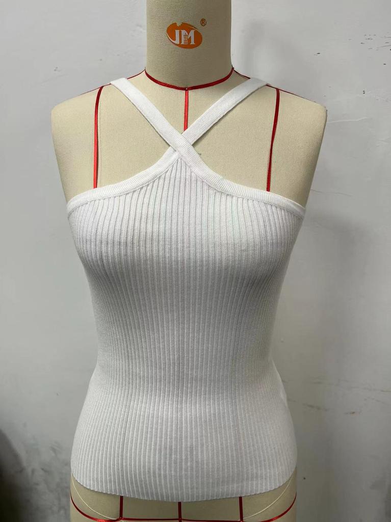 2025 European & American Sexy Halter Knit Tank Top - Slim Fit Women's Summer Fashion
