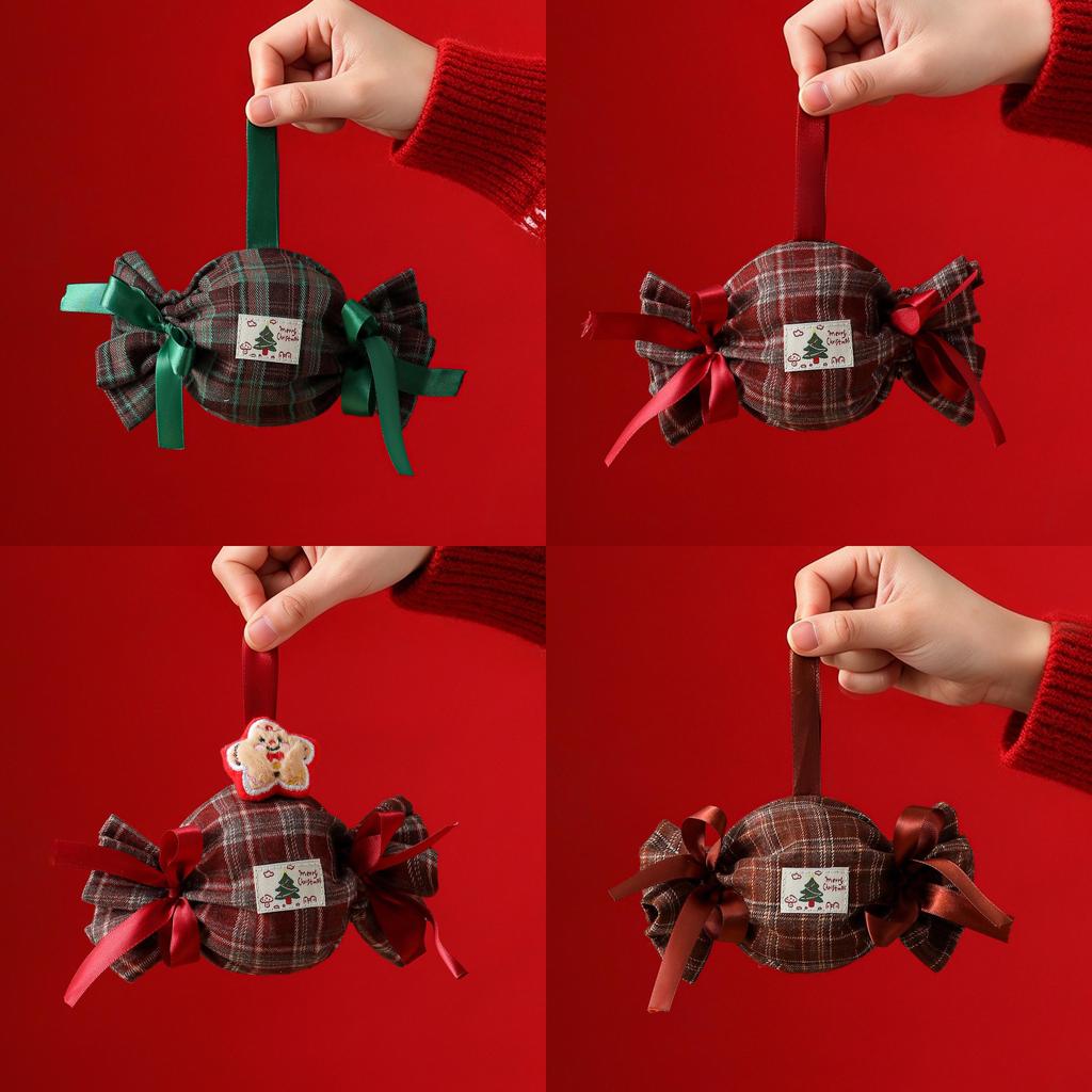 Christmas Candy Gift Bag With Grid Printing For Kids And Children