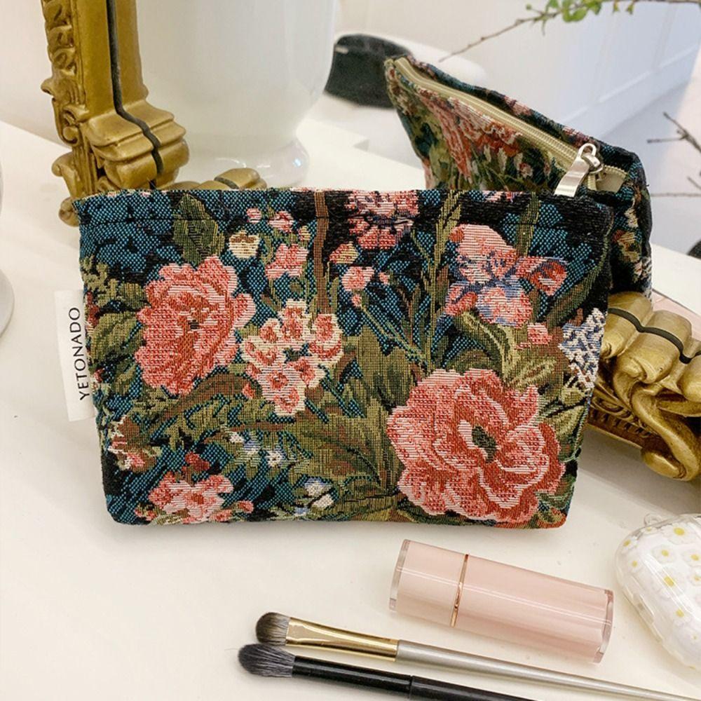 Polyester Leinwand Blume Clutch Tasche Große Kapazität Blumenmuster Kosmetiktasche Tragbar Reißverschluss Make-up Tasche