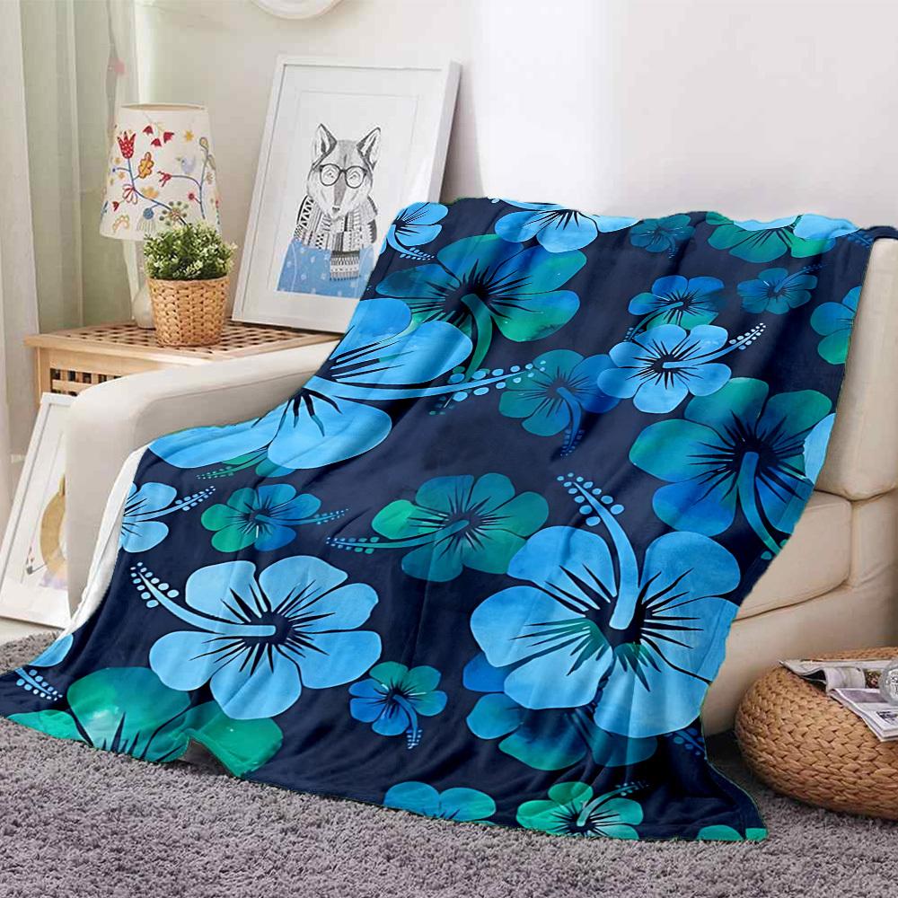 1pc Blue Floral Print Blanket Warm, Cozy, And Soft, Suitable for Sofas, Beds, Cars, And Office Use.Perfect for Camping And Travel, Making It a Great G