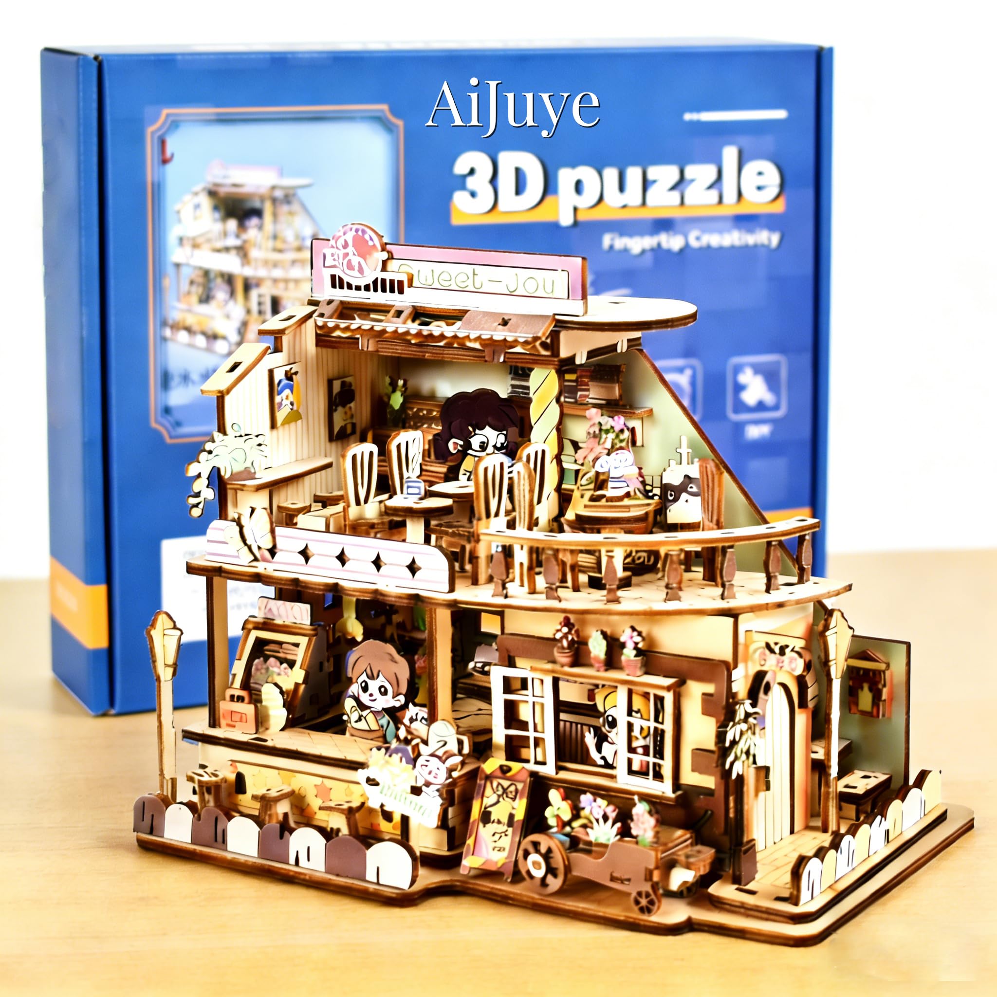 

AIJUYE Wooden 3D Sweet House 3D Wood Adult Craft Interior Assembly Gift Puzzle Puzzle, Kit, Dollhouse, Decoration, Required, 300pcs,