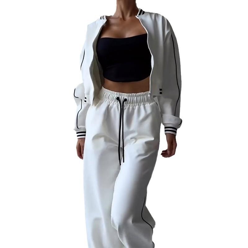 Cross-border women's clothing casual contrasting color short zipper cardigan trousers sports suit fashion jacket sweatpants suit