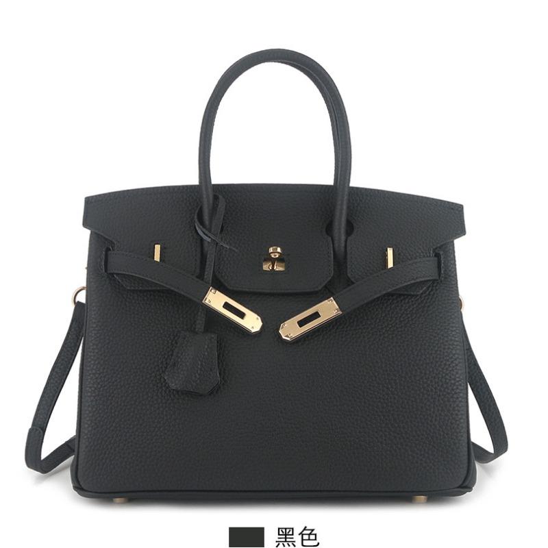 

Calfskin Platinum Bag Genuine Leather Fashion Versatile Handbag No. 20 (length 20x thickness 10x height 15cm) чёрный
