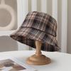 Women S Plaid Bucket Hat Double Sided Foldable Sun Protection Large Head Size Korean Style