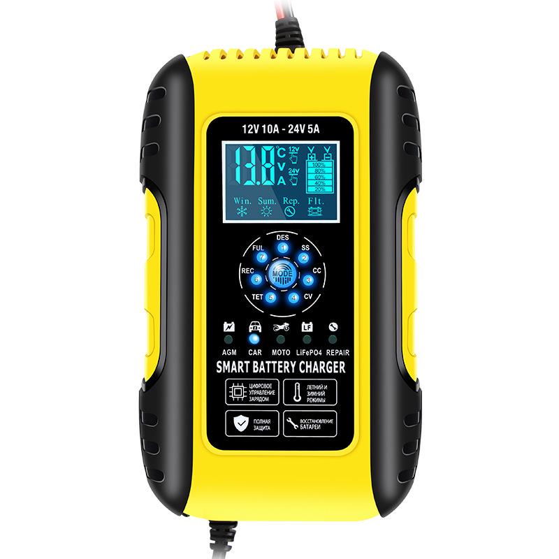 E-FAST 10A 7-ступенчатое Универсальное Зарядное Устройство 12В/24В для Автомобильных и Мотоциклетных Аккумуляторов, для Литиевых и Свинцово-Кислотных Аккумуляторов J50 Yellow US