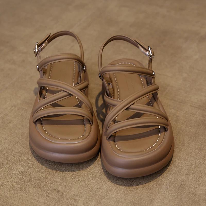 Fashion Sandals Women 2024 New Summer Round Head Ankle Strap Platform Luxury Sandals Casual Non-slip Roman Gladiator Female Ladies Shoes