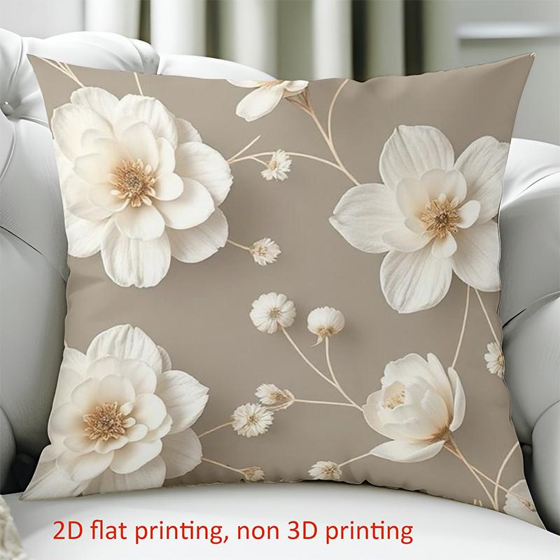 1 Pieces Beige Pillow with White Flower 2D Flat Printed Design Polyester pillowcase sofa decorative cushion cov Headboard Pillow
