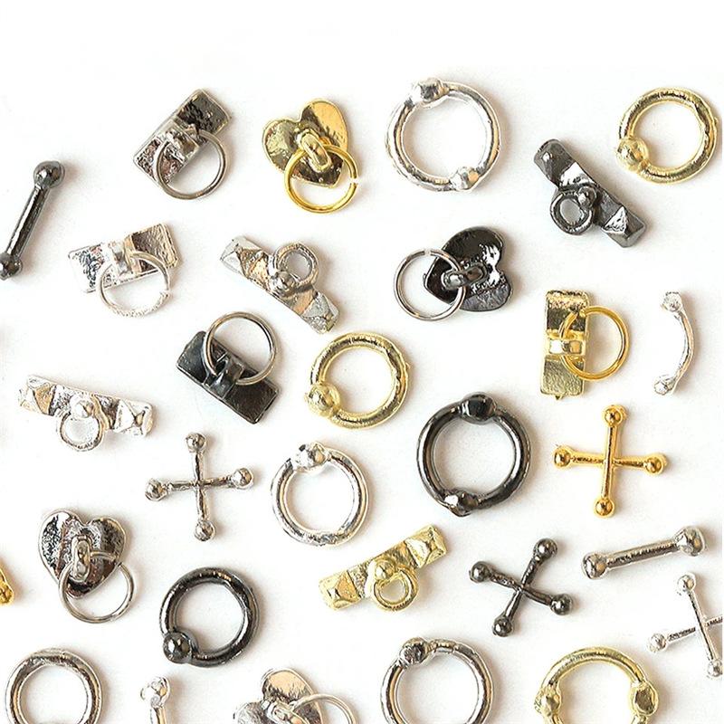 100Pcs 3D Punk Silver/White/Black/Gold Metal Parts Manicure Accessoire Nail Decoration Alloy Retro Circle Nails Art Charms