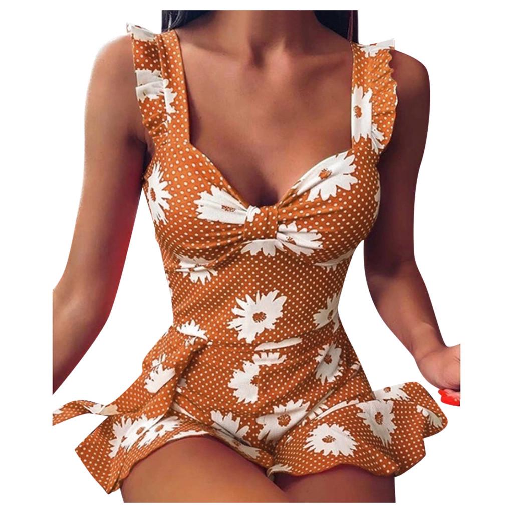 

(SU)Женское сексуальное мини-платье без рукавов с рюшами на бретельках и принтом в стиле бохо Сарафан