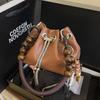 Beading Short Handle Underarm Bag For Women Retro Pu Leather Bucket Crossbody Bag Fashion Drawstring Handbag Trend Clutch Bag
