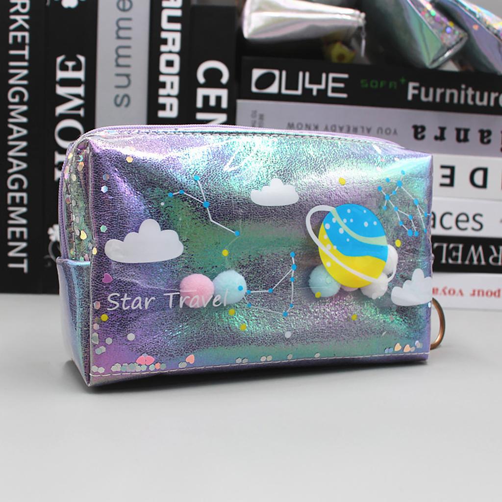 Large Capacity Planet Glitter Cosmetic Bag Cute Starry Makeup Pouch For Girls Student Pencil Case Travel Toiletry Bag