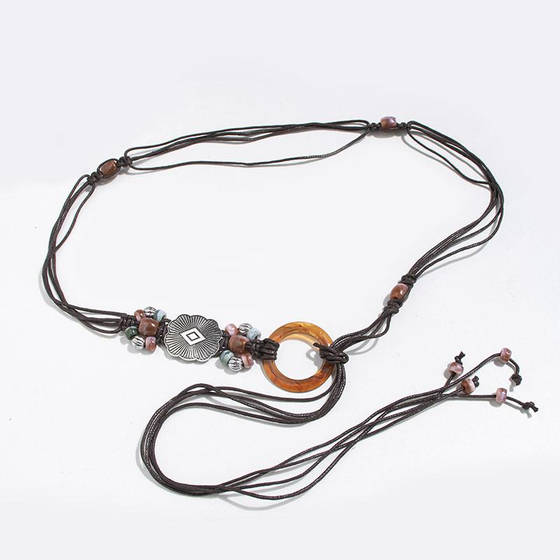 

Rope Traditional Waist Belt Cotton Linen Tie Resin Round Buckle Style Artisanal кавовий