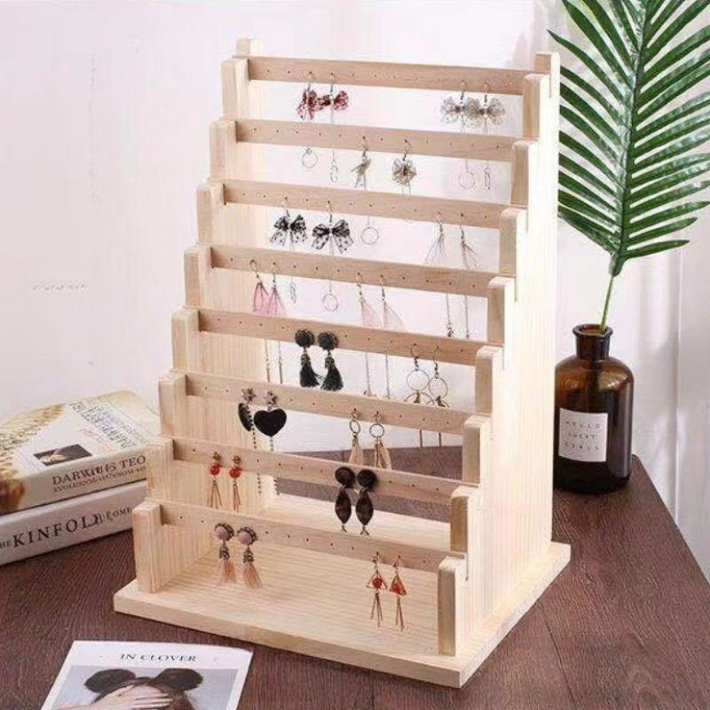 Solid Wood Jewelry Display Rack Multilayer Earrings Show Stand Jewellery Storage Shelf Large Capacity Eardrop Organizer Holder