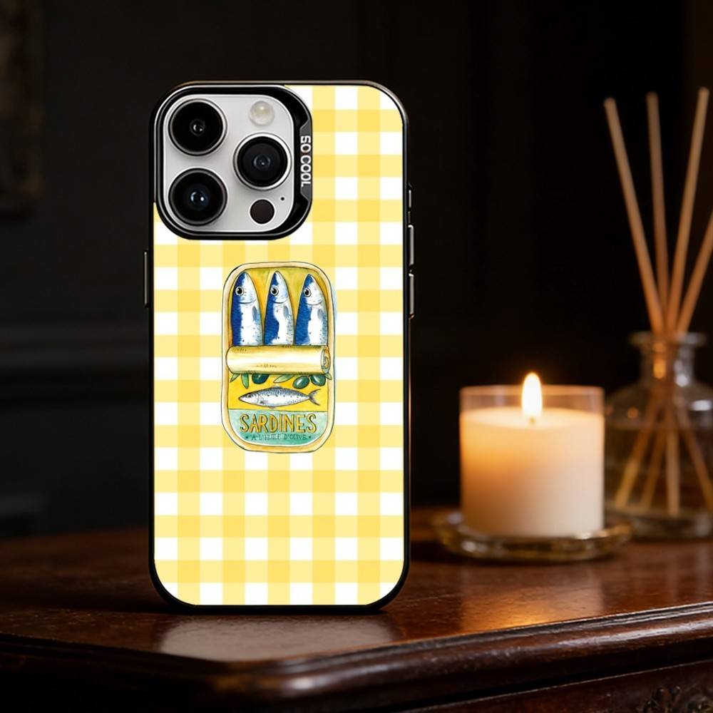 Bunte S-Sardine L-Hummer Fisch Handyhülle Für iPhone 17,16,15,14,13,12,11,Pro Max,Plus Bonbon Silber Hülle