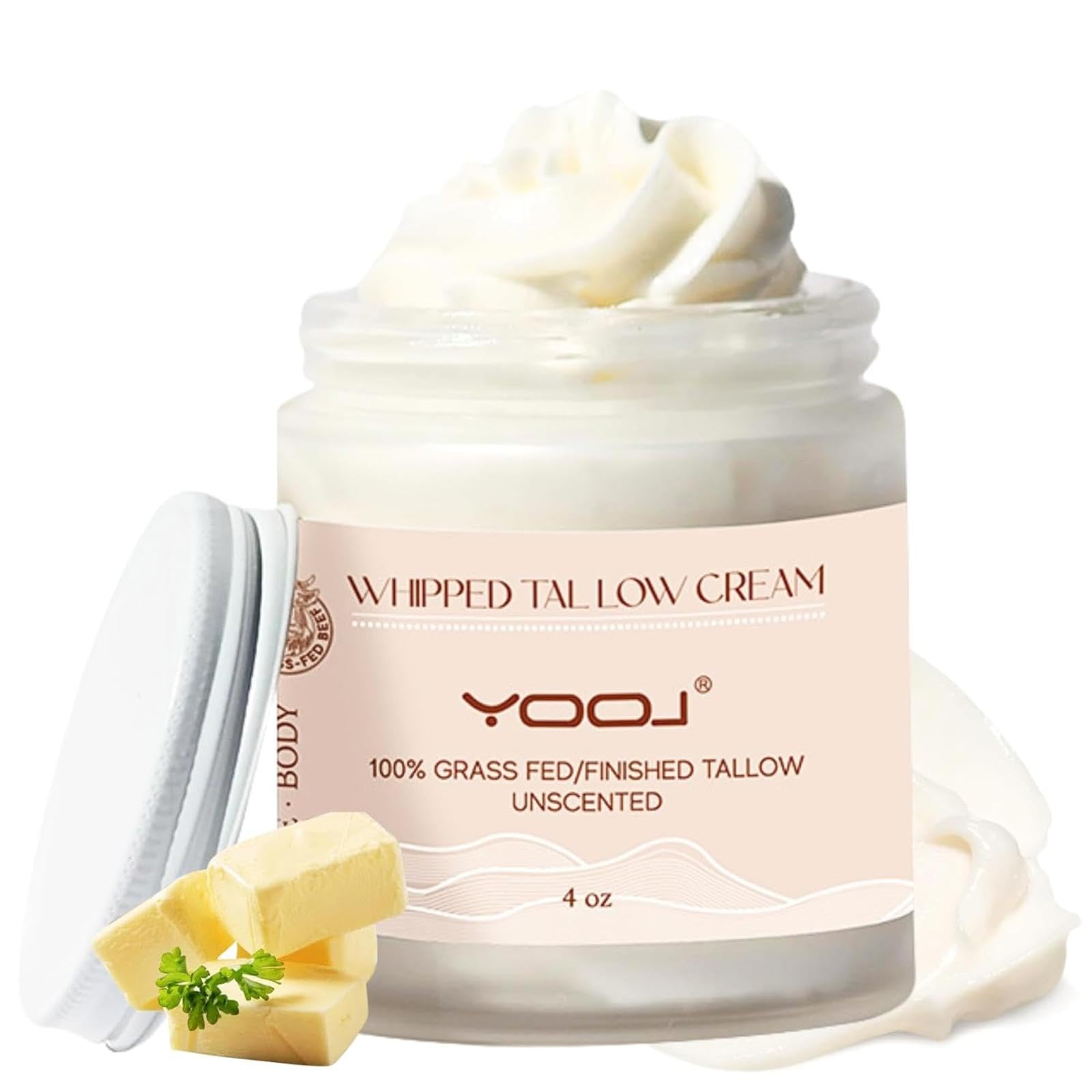 100% Grass Fed Beef Tallow for Skin Care - Organic Beef Tallow Moisturizer for Face + Body, Whipped Moisturizer for Sensitive Skin Soft, Smooth,