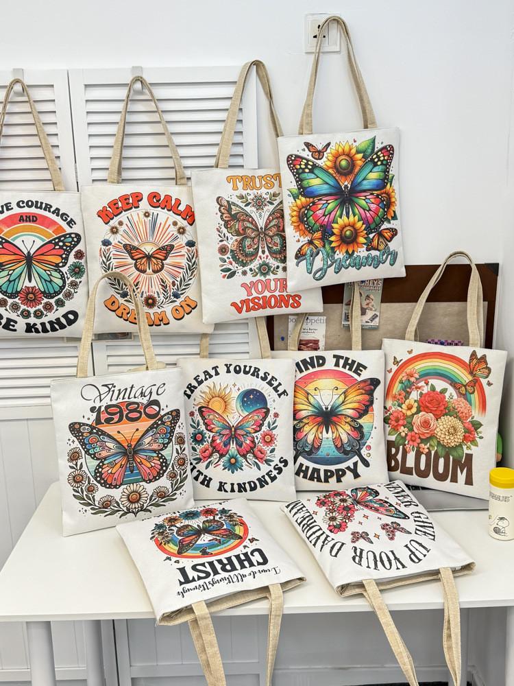 Cotton Canvas Bag With Embroidery And Zipper Closure For Casual Travel And Daily Use