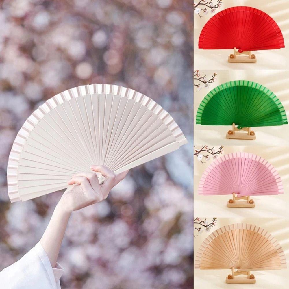 Solid Color Pure Wood Folding Fan Simple Decorative Props Fan Classical Spanish Plain Fan Dance