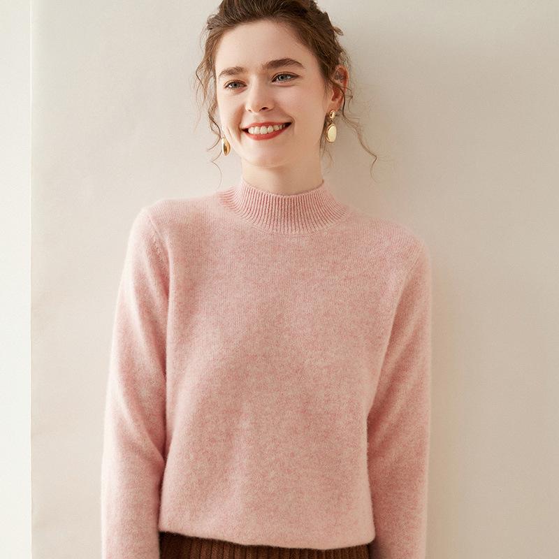 Women's Slim-Fit Half-High Neck Warm Cashmere Knitted Sweater Pullover - Versatile Autumn/Winter Wear