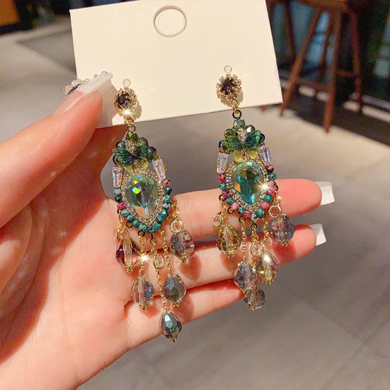 Heavy Industry Light Luxury High-end Tassel Earrings Women's Bohemian Super Flash Temperament Niche Versatile Earrings