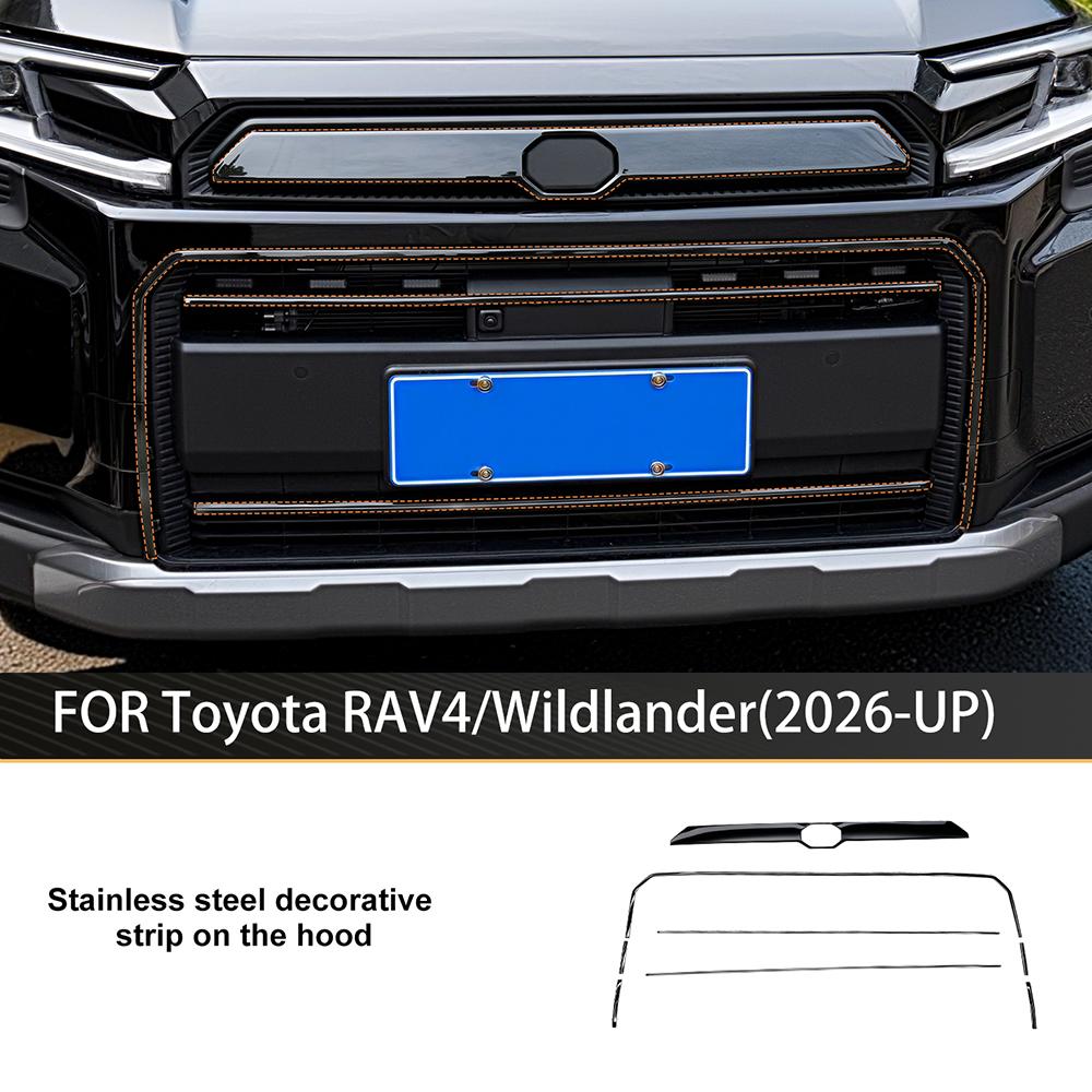 For Toyota RAV4 2026-2028 Front Grille Hood StainlessSteel Trim Strip Chrome Decorative Cover Exterior Accessories Style Upgrade