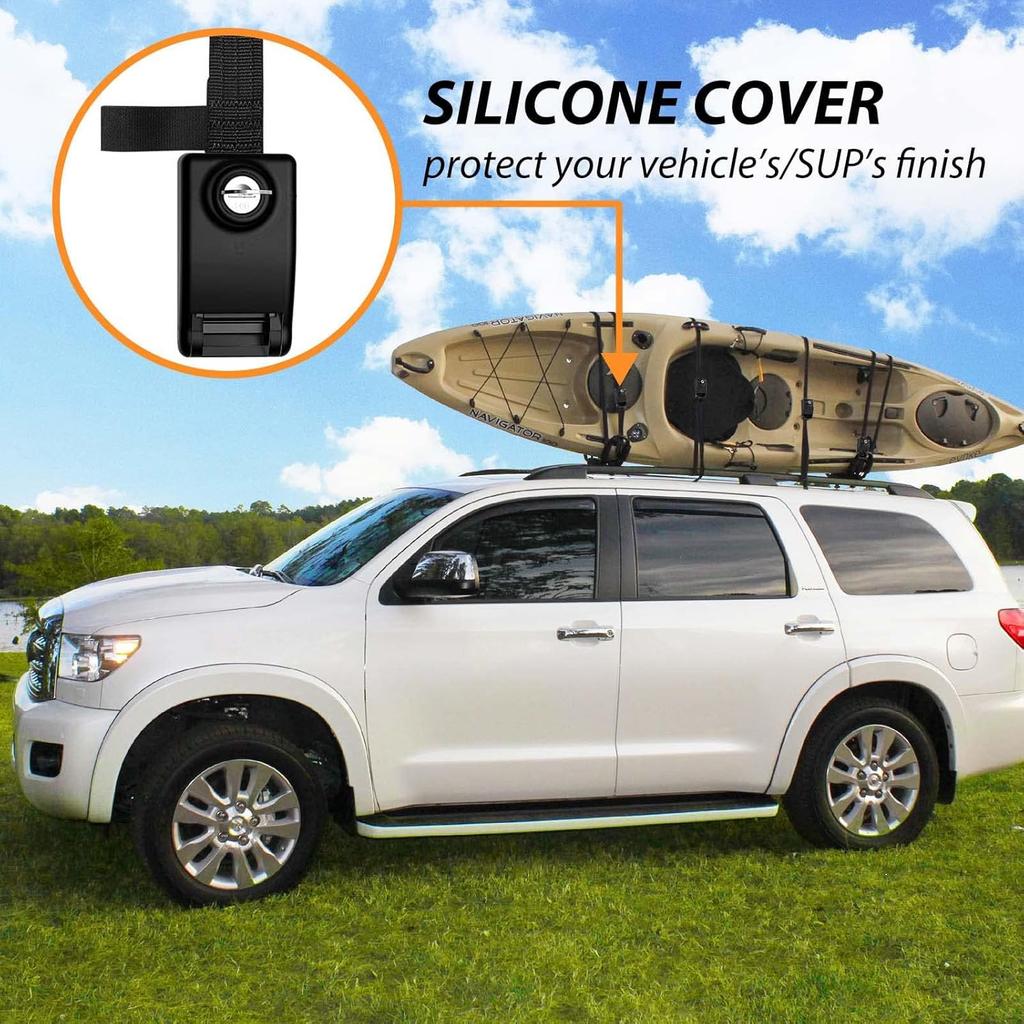 Lovinouse 2025 Upgraded 2 Pack Lockable Tie Down Strap, with 3 Stainless Steel Cables, for Lashing Locking Kayak, Bike, Surfboard, 10 Feet Each