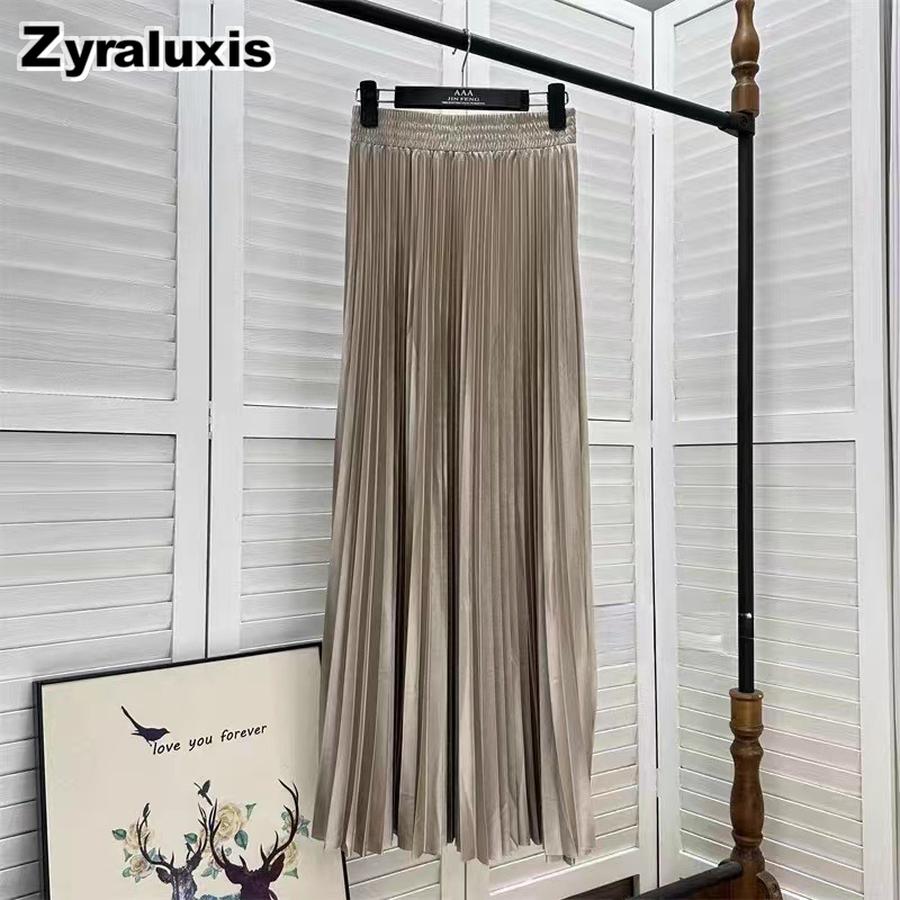 Neuer High Waist Rüschen-Halbrock Damen Fließender Elastischer Bund Vielseitig Schlankmachend Elegant Einfarbig Langes Kleid